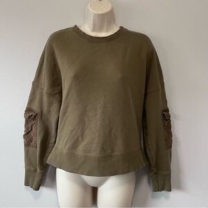 Fabletics Army Green Crew Neck Pullover with Pocket Sleeves Size XS